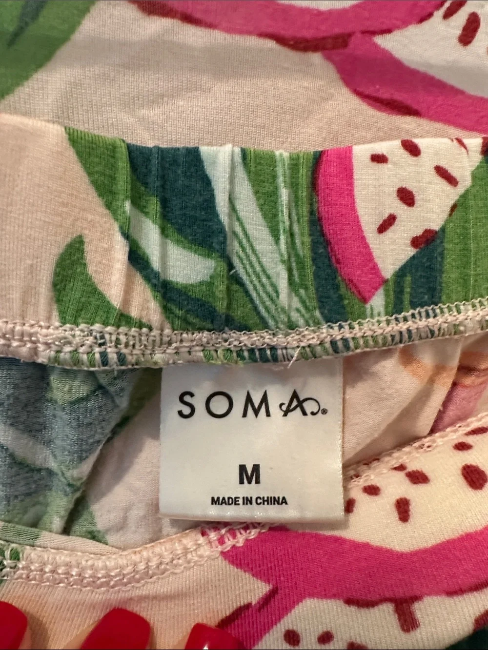 Soma Cream Pink Tropical Fruit Short Sleeve Pajama Set